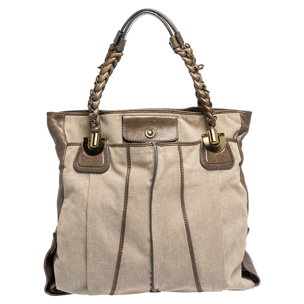 Chloe Beige Canvas And Leather Large Heloise Shoulder Bag